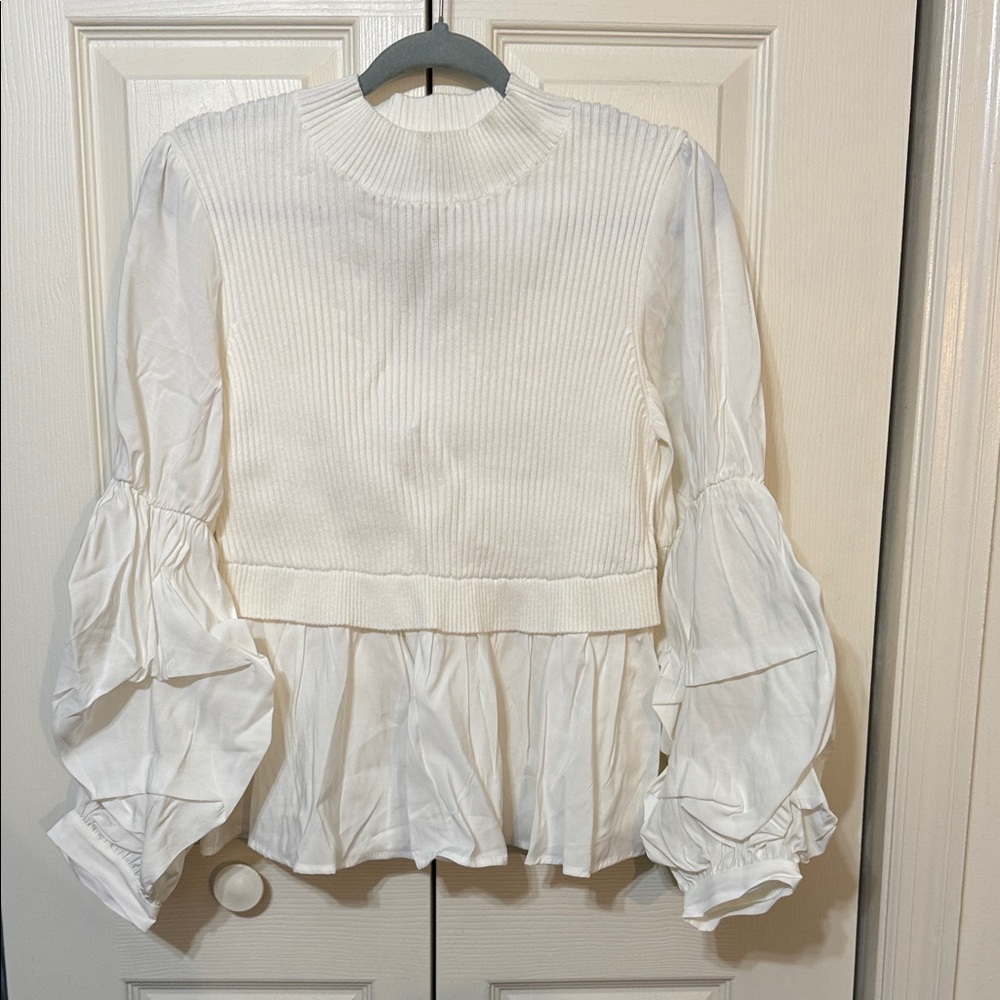 English Factory White Ribbed Blouse